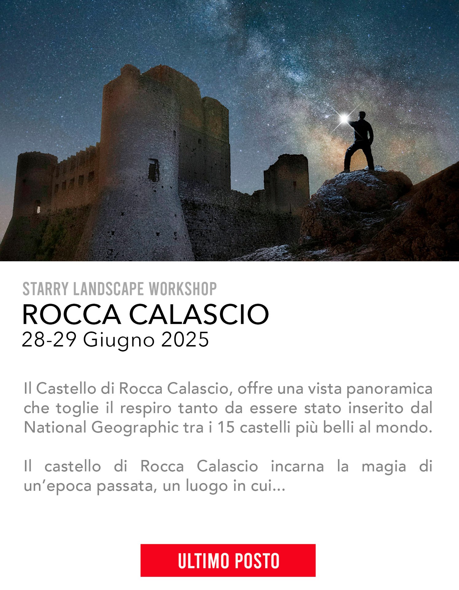Workshop fotografico Rocca Calascio, Fotografia notturna, Via Lattea