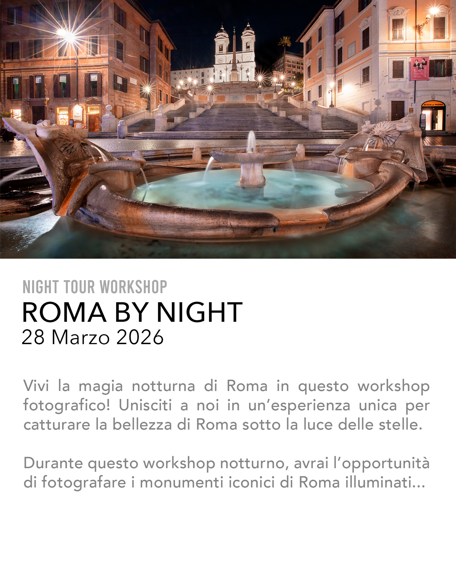 Workshop fotografico roma by night