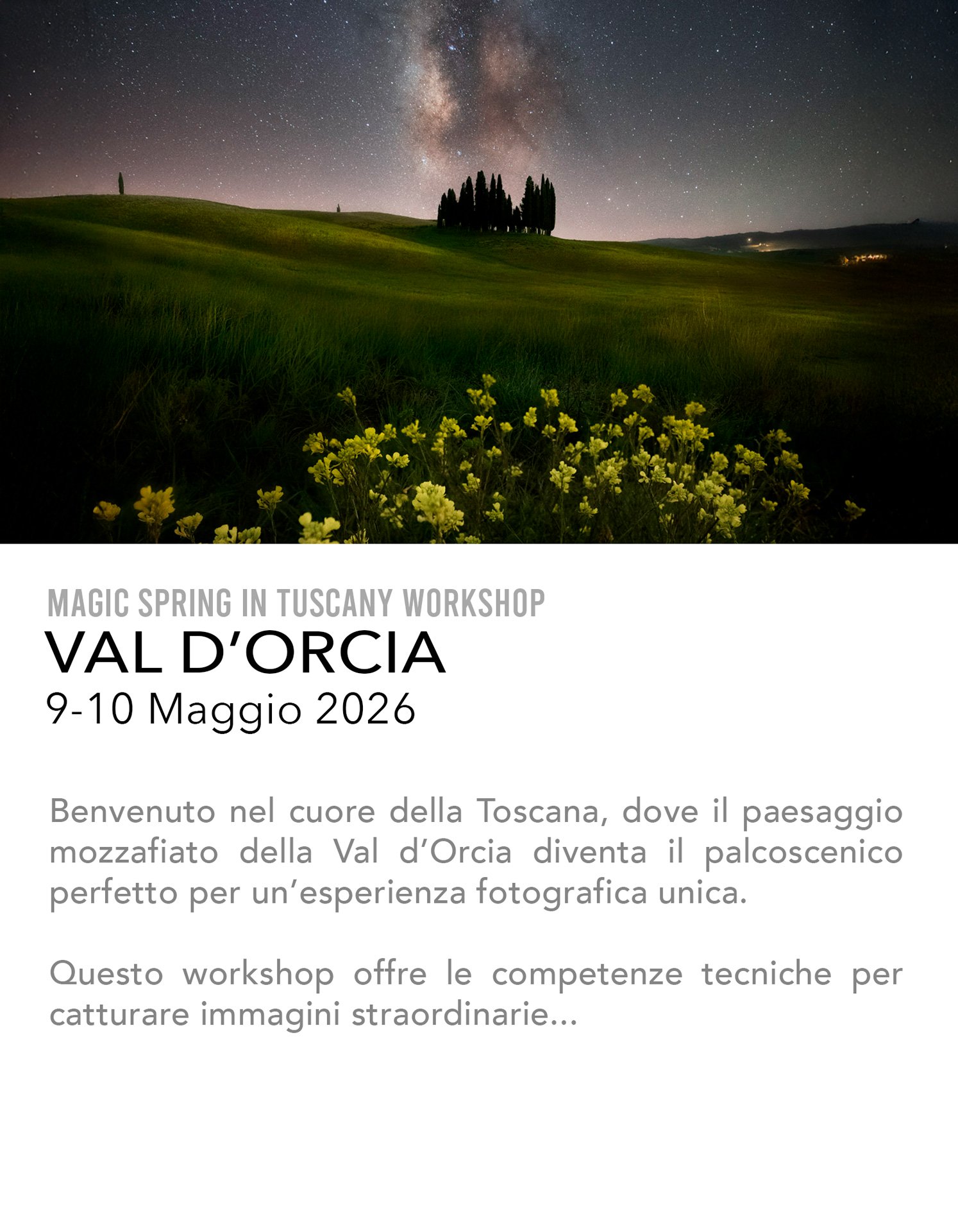 workshop di fotografia in Val d'Orcia