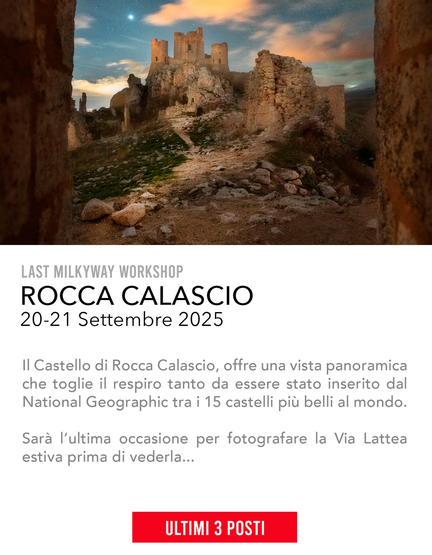 Workshop fotografico Rocca Calascio, Fotografia notturna, Via Lattea